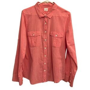 J Crew Women’s Adjustable Sleeve Button Front Cotton Blouse Size XL